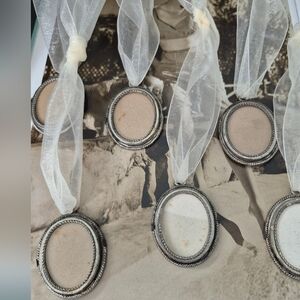 Set Of 6 Silver Oval Photo Frame Holiday Christmas Haning Ornaments